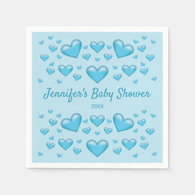 Blue Hearts & Custom Text - Baby Shower Napkins (Front)