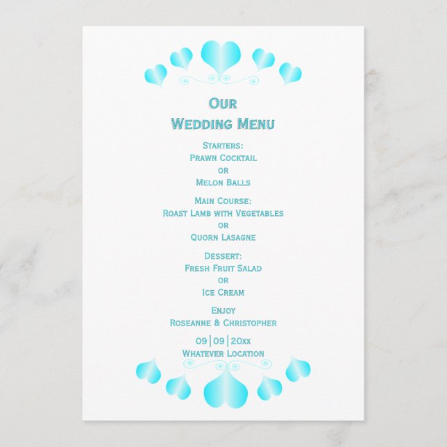 Blue Hearts Design Wedding Menu (Front)