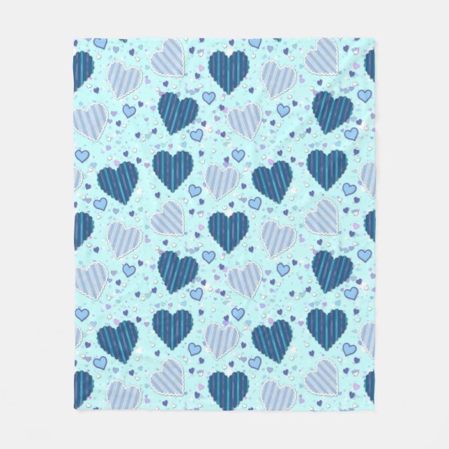 Blue Hearts Fleece Blanket, Medium (Front)