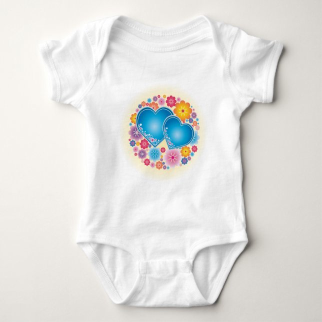 Blue Hearts Floral Baby Bodysuit (Front)