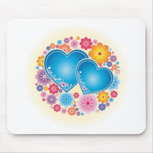 Blue Hearts Floral Mouse Pad