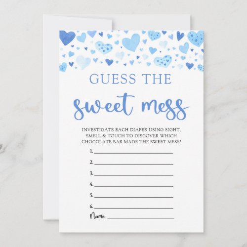 Blue Hearts Guess the Sweet Mess Baby Shower Game Invitation