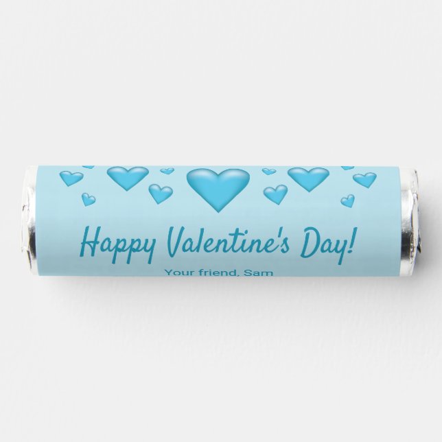 Blue Hearts Happy Valentine's Day & Custom Text Breath Savers® Mints (Front)