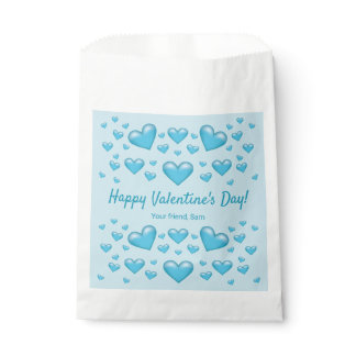 Blue Hearts Happy Valentine's Day &amp; Custom Text Favor Bag