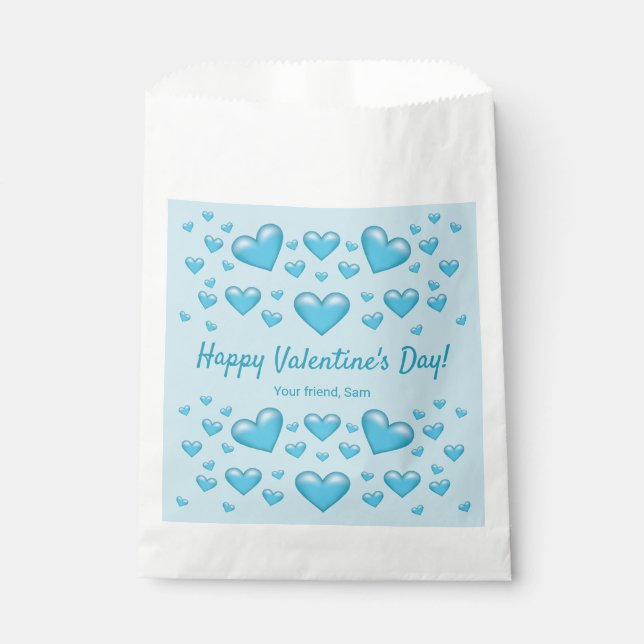 Blue Hearts Happy Valentine's Day & Custom Text Favor Bag (Front)