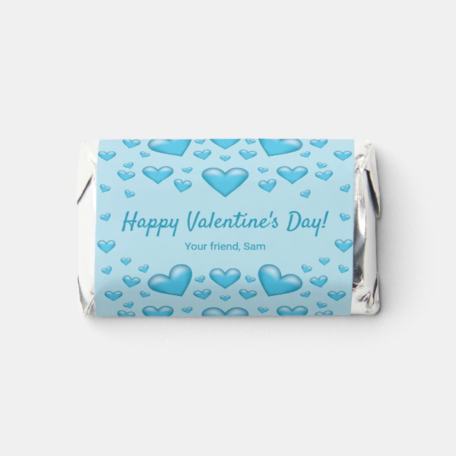 Blue Hearts Happy Valentine's Day & Custom Text Hershey's Miniatures (Front)