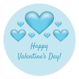 Blue Hearts &amp; Happy Valentine's Day Text Classic Round Sticker