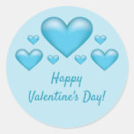Blue Hearts &amp; Happy Valentine's Day Text Classic Round Sticker