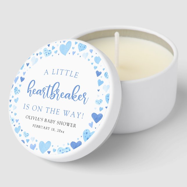 Blue Hearts Heartbreaker Valentine Baby Shower Mini Candle Favors (Corner)