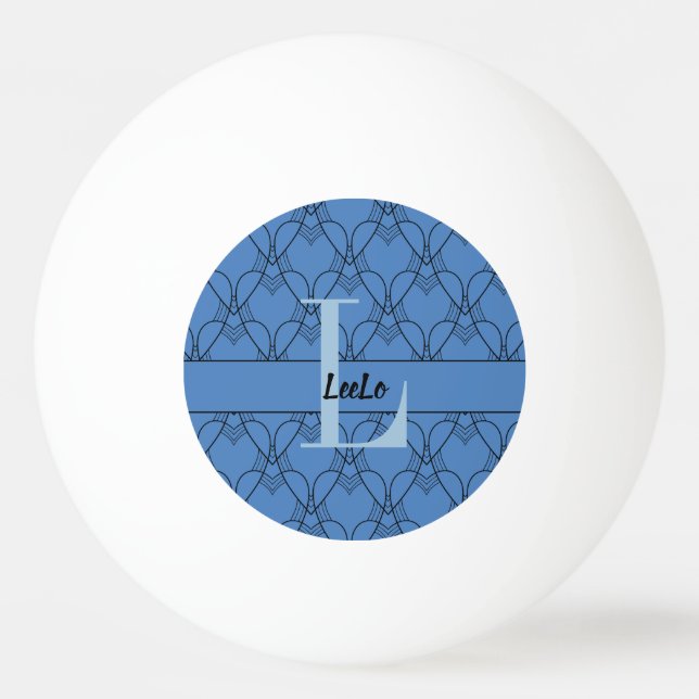 Blue Hearts Monogram and Name Custom Ping Pong Ball (Front)