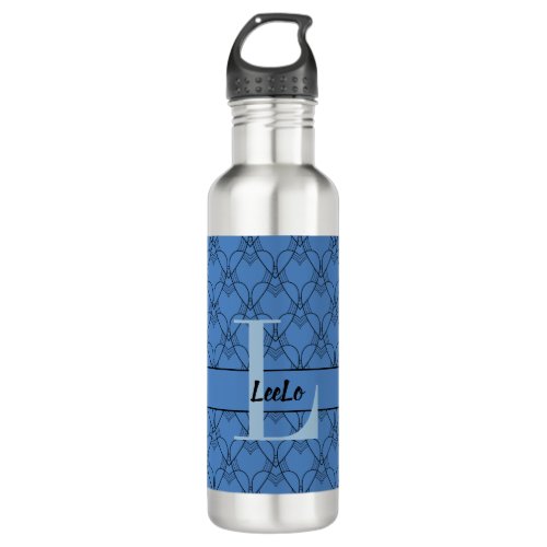 Blue Hearts Monogram and Name Custom Stainless Steel Water Bottle