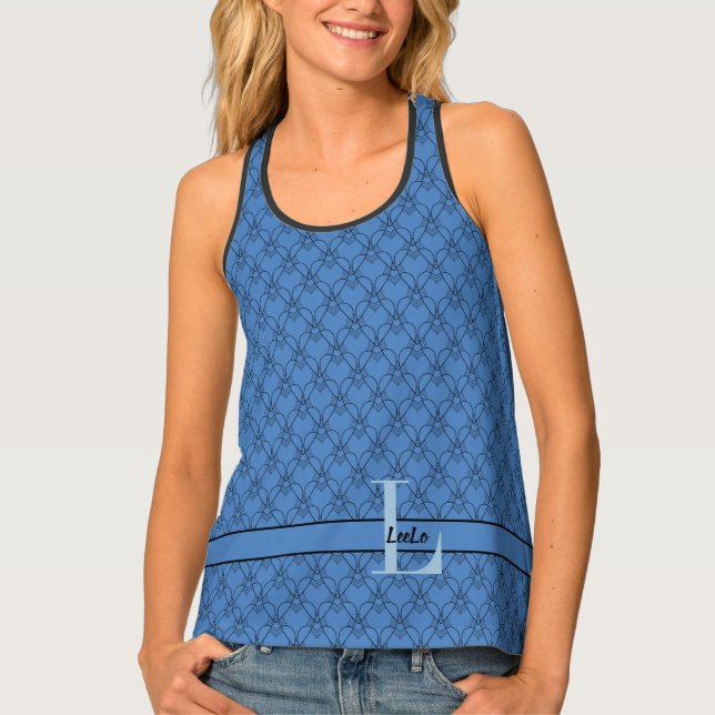 Blue Hearts Monogram & Name Custom Tank Top (Front)