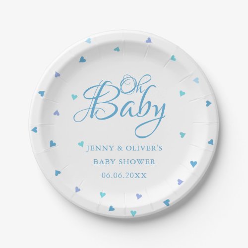 Blue Hearts Oh Baby Couples Baby Boy Shower Paper Plates