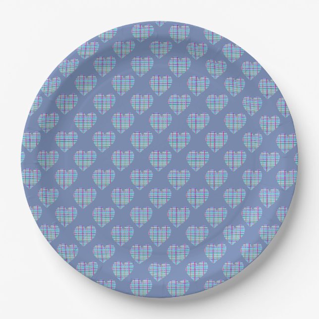 Blue hearts on denim blue paper plates (Front)