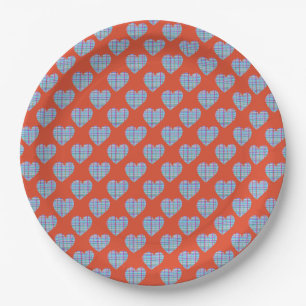 Blue hearts on red paper plates
