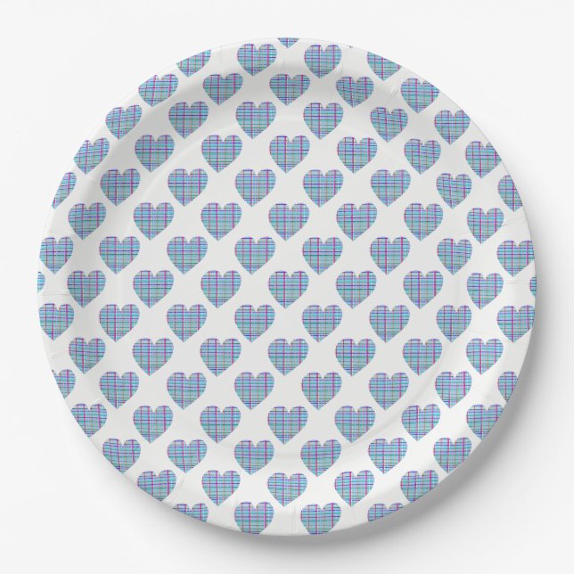 Blue hearts on white paper plates (Front)