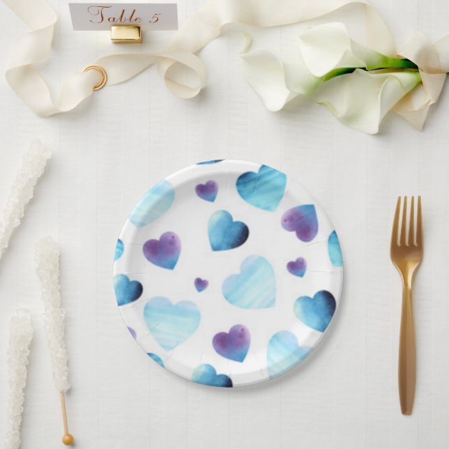Blue Hearts Paper Plates (Wedding)