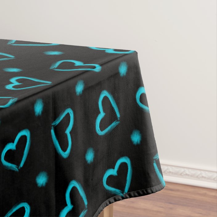 Blue Hearts Pattern on Black Tablecloth