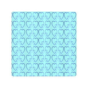 Blue hearts pattern pickleball paddle metal print