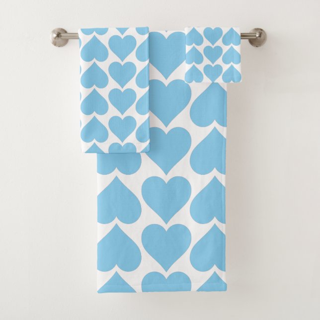 Blue Hearts Pattern, Romantic, Love Bath Towel Set (Insitu)