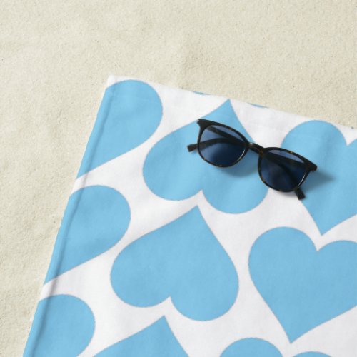 Blue Hearts Pattern Romantic Love Beach Towel