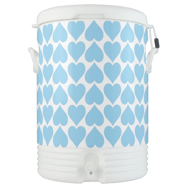Blue Hearts Pattern, Romantic, Love Beverage Cooler (Front)