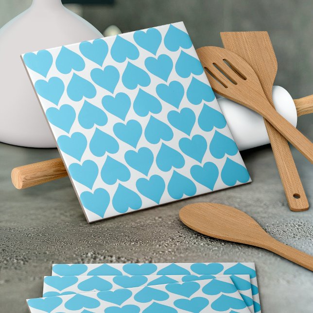 Blue Hearts Pattern, Romantic, Love Ceramic Tile (Creator Uploaded)