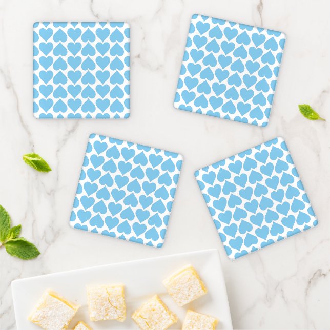 Blue Hearts Pattern, Romantic, Love Coaster Set (In Situ)