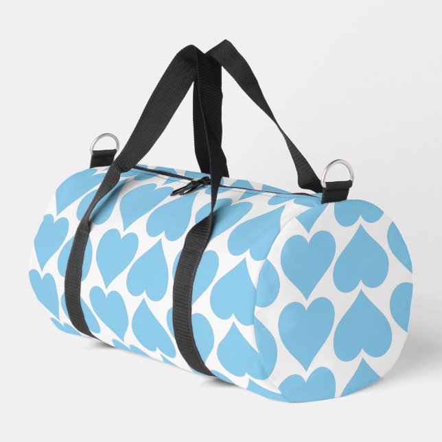 Blue Hearts Pattern, Romantic, Love Duffle Bag (Left Corner)