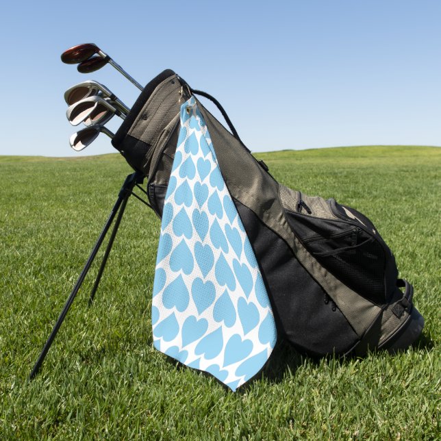 Blue Hearts Pattern, Romantic, Love Golf Towel (Green)