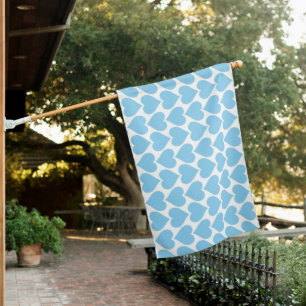 Blue Hearts Pattern, Romantic, Love House Flag