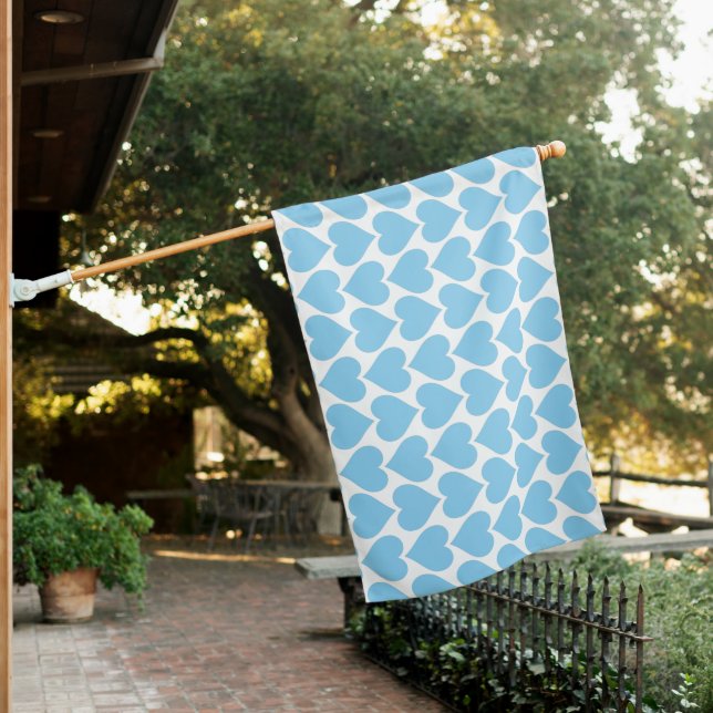 Blue Hearts Pattern, Romantic, Love House Flag (In SItu)