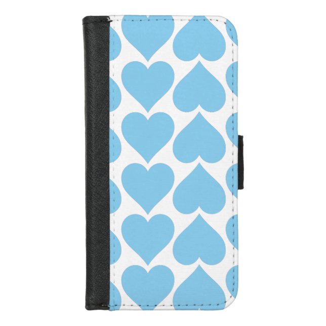 Blue Hearts Pattern, Romantic, Love iPhone Wallet Case (Front)