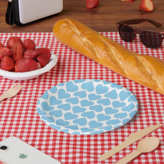 Blue Hearts Pattern, Romantic, Love Paper Plates (Picnic)