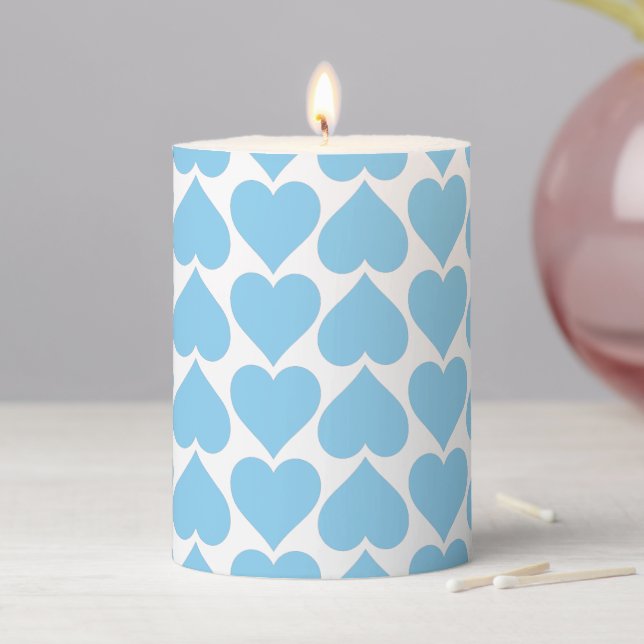 Blue Hearts Pattern, Romantic, Love Pillar Candle (In Situ)
