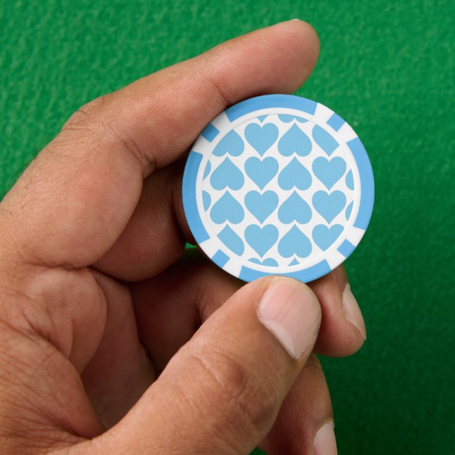 Blue Hearts Pattern, Romantic, Love Poker Chips (Hand)