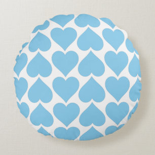 Blue Hearts Pattern, Romantic, Love Round Pillow