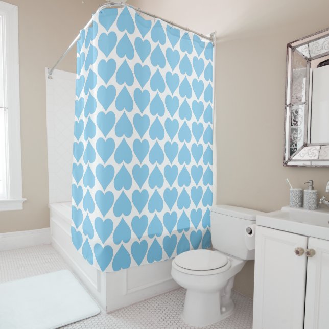 Blue Hearts Pattern, Romantic, Love Shower Curtain (In Situ)