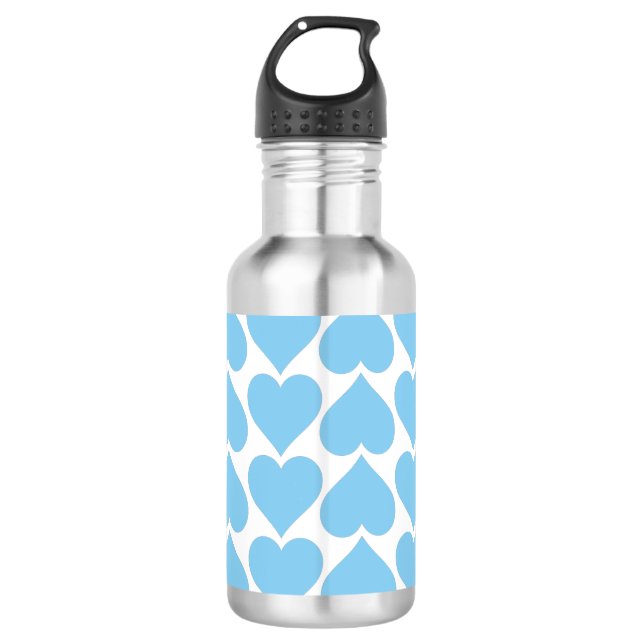 Blue Hearts Pattern, Romantic, Love Stainless Steel Water Bottle (Front)