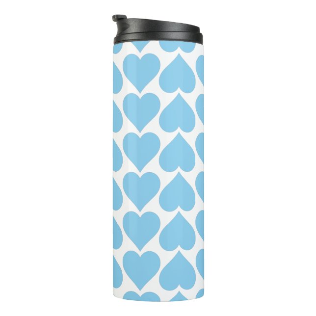 Blue Hearts Pattern, Romantic, Love Thermal Tumbler (Rotated Right)