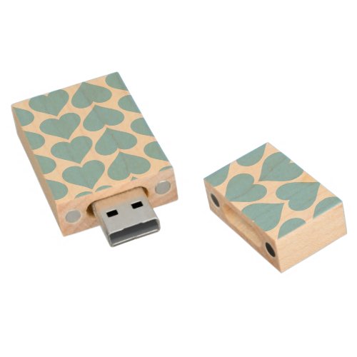 Blue Hearts Pattern Romantic Love Wood Flash Drive