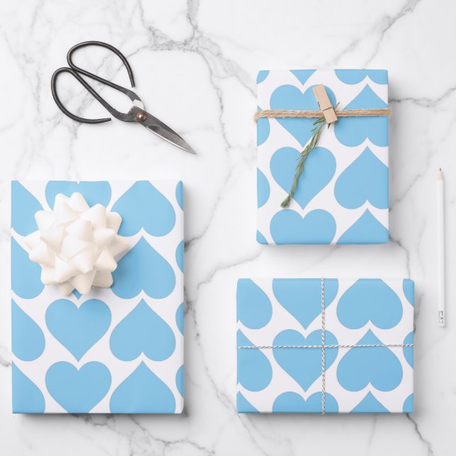 Blue Hearts Pattern, Romantic, Love Wrapping Paper Sheets (Front)