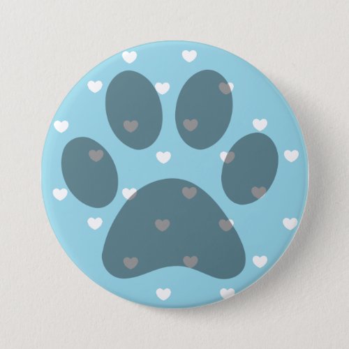 Blue Hearts Paw Print Button