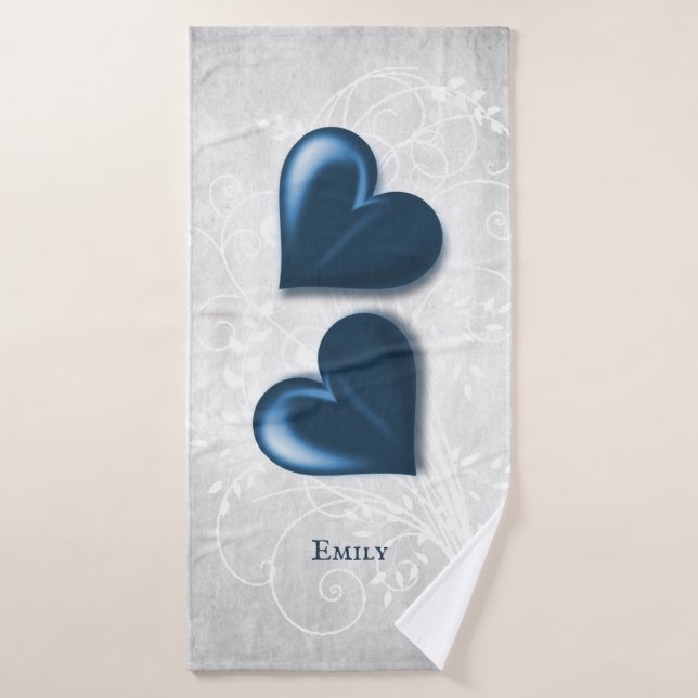 Blue Hearts Personalized Bath Towel Set (Bath Towel)