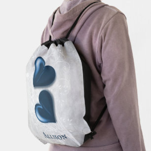 Blue Hearts Personalized Drawstring Bag