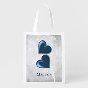 Blue Hearts Personalized Grocery Bag