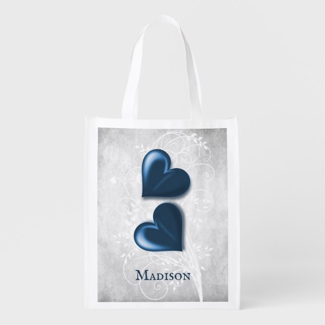 Blue Hearts Personalized Grocery Bag (Front)