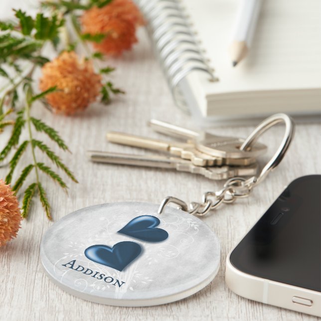 Blue Hearts Personalized Keychain (Front Right)