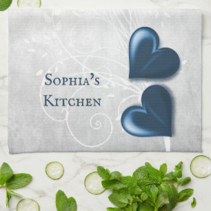 Blue Hearts Personalized Kitchen Towel