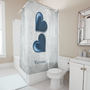 Blue Hearts Personalized Shower Curtain